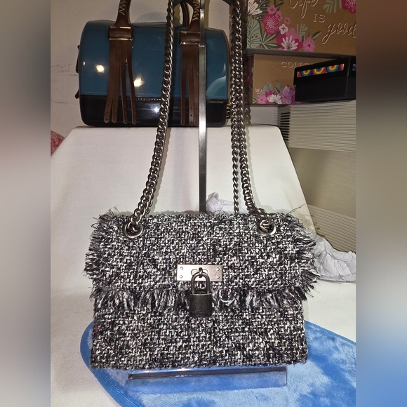 Kurt Geiger Brixton Mini Tweed Shoulder Bag & Dusty - Picture 9 of 9